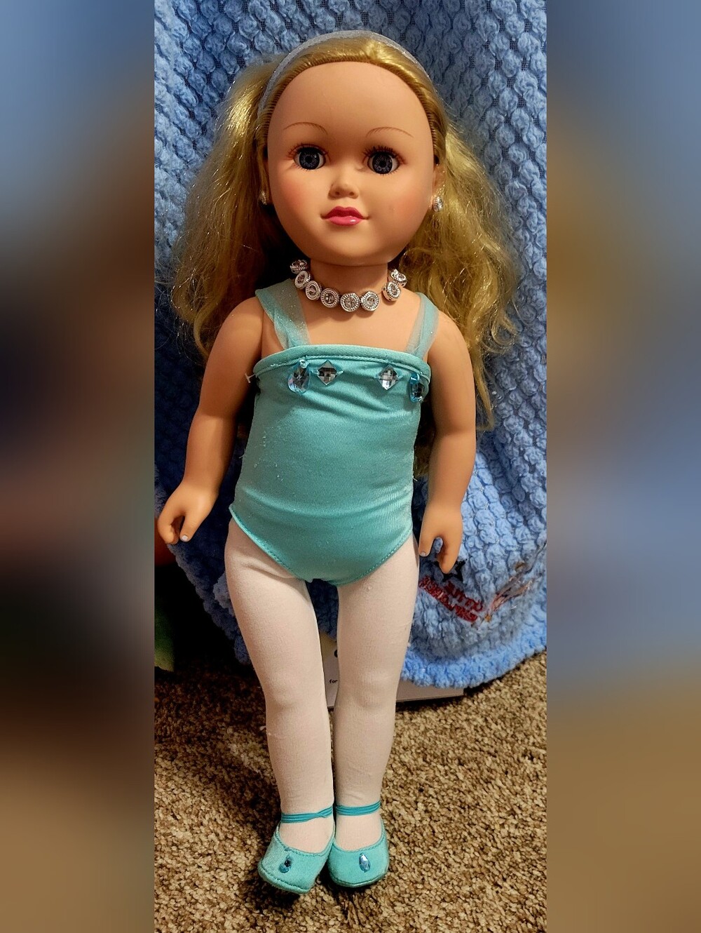 Classic Girls Dance Doll in Aqua Leotard and White Tights